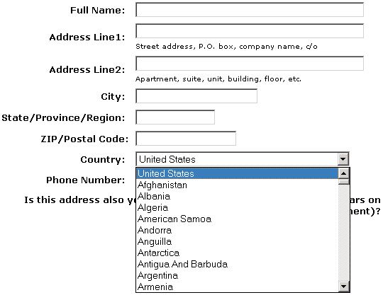 Scrollable, very long dropdown list on the Amazon Website with default value